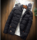 Men's Geometric Quilted Winter Jacket – Insulated Stand-Collar Outerwear