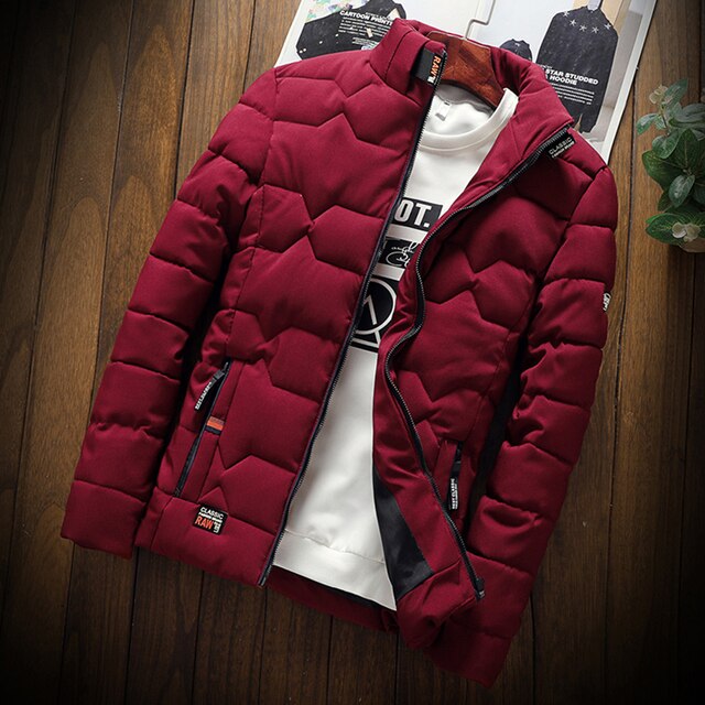 Men's Geometric Quilted Winter Jacket – Insulated Stand-Collar Outerwear