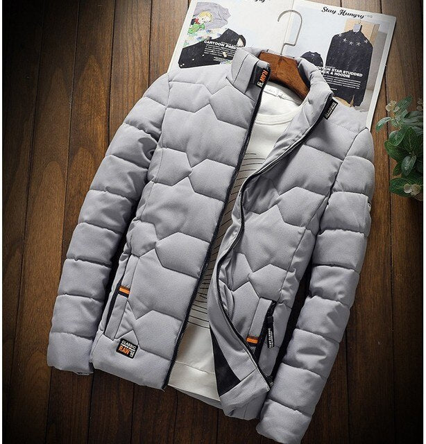 Men's Geometric Quilted Winter Jacket – Insulated Stand-Collar Outerwear