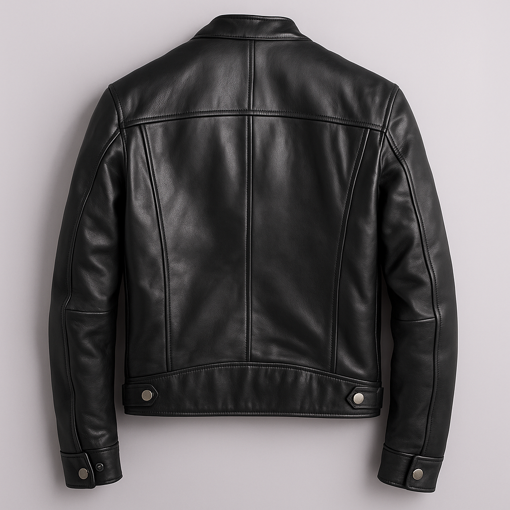 Men's Vintage Leather-Look Jacket – Stand Collar Biker Style with Zip Pockets