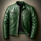Men's Vintage Leather-Look Jacket – Stand Collar Biker Style with Zip Pockets