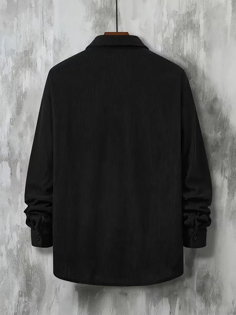 Men's Ribbed Long Sleeve Shirt with Chest Pocket