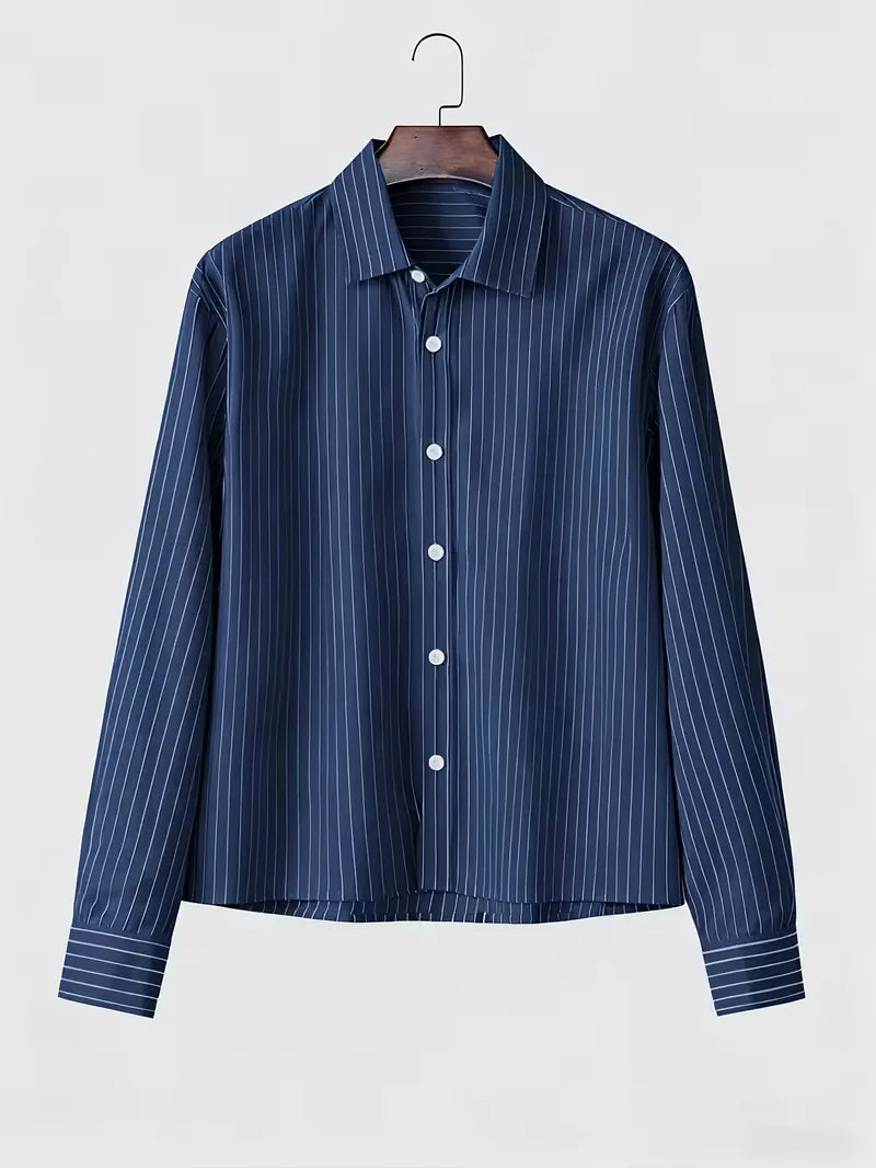 Men's Oversized Vertical Stripe Shirt in Navy Blue