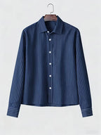 Men's Oversized Vertical Stripe Shirt in Navy Blue