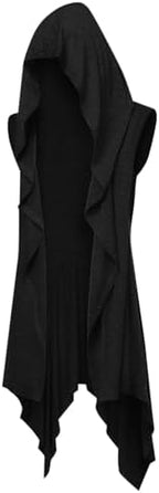 Men's Sleeveless Hooded Cardigan with Waterfall Front