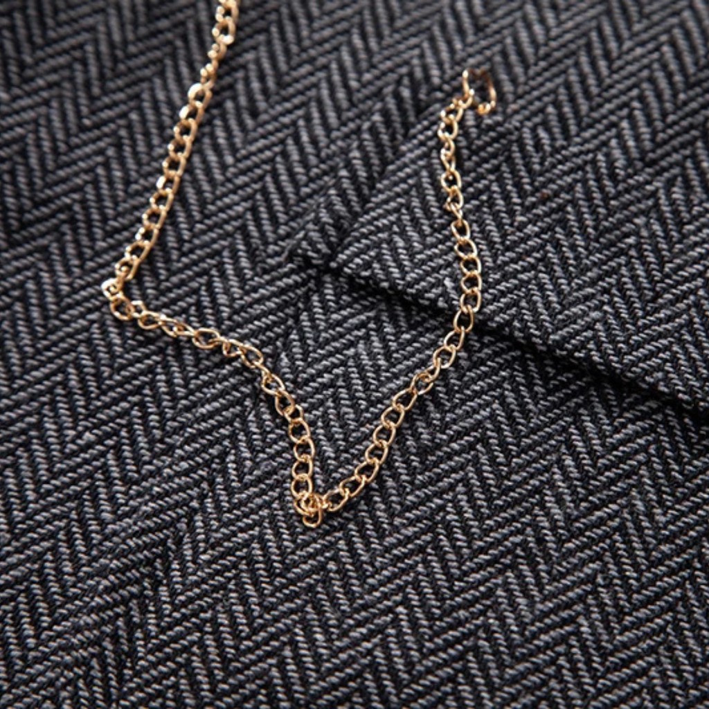 Men's Tweed-Style Waistcoat with Pocket Chain