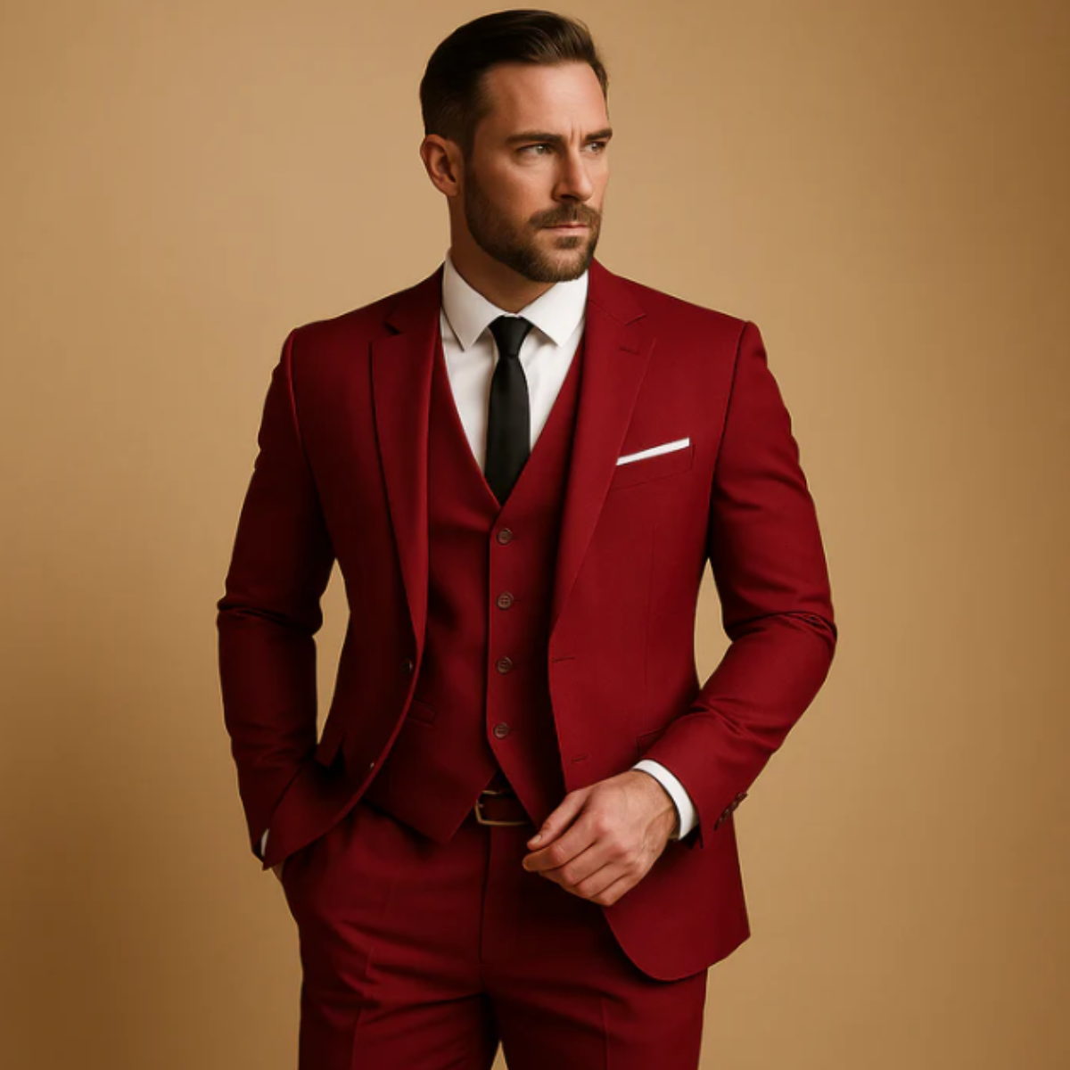 Men's Three-Piece Slim-Fit Suit – Blazer, Waistcoat and Trousers