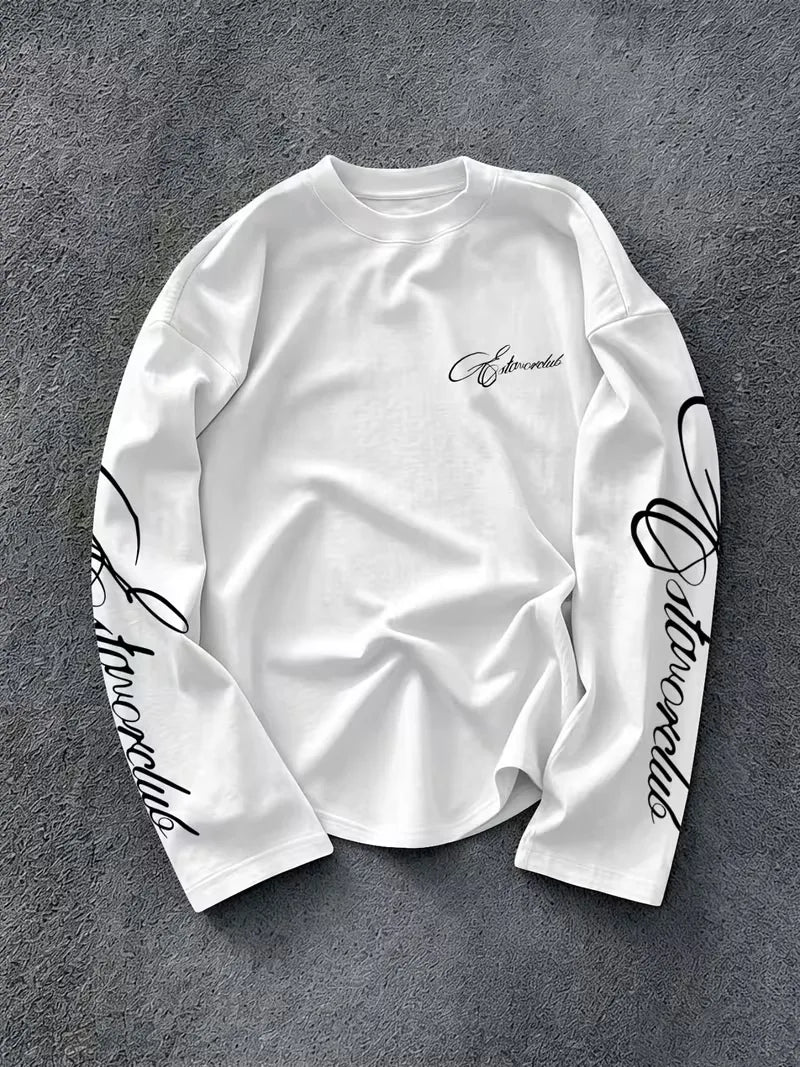 Men's Crew-Neck Longsleeve with Script Sleeve Print