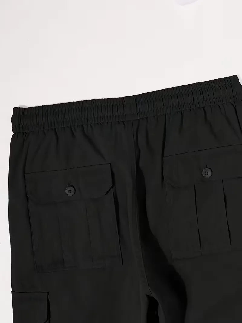 Men's Straight-Leg Cargo Trousers in Black