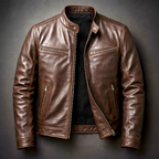 Men's Vintage Leather-Look Jacket – Stand Collar Biker Style with Zip Pockets