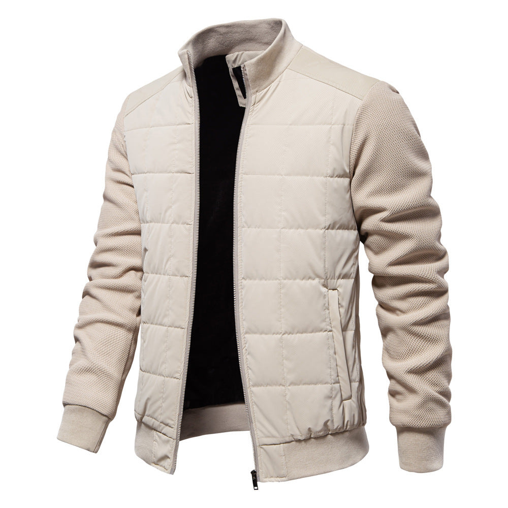 Men's Quilted Hybrid Jacket – Knitted-Sleeve Zip-Up Layer