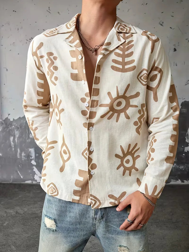 Men's Abstract Print Long Sleeve Shirt