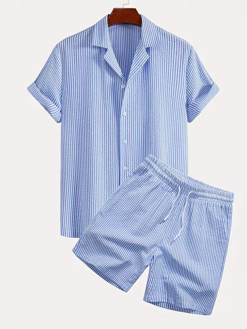 Men's Striped Shirt and Shorts Summer Set