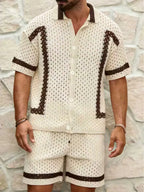 Men's Contrast Print Shirt and Shorts Set