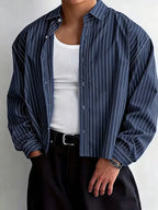 Men's Oversized Vertical Stripe Shirt in Navy Blue