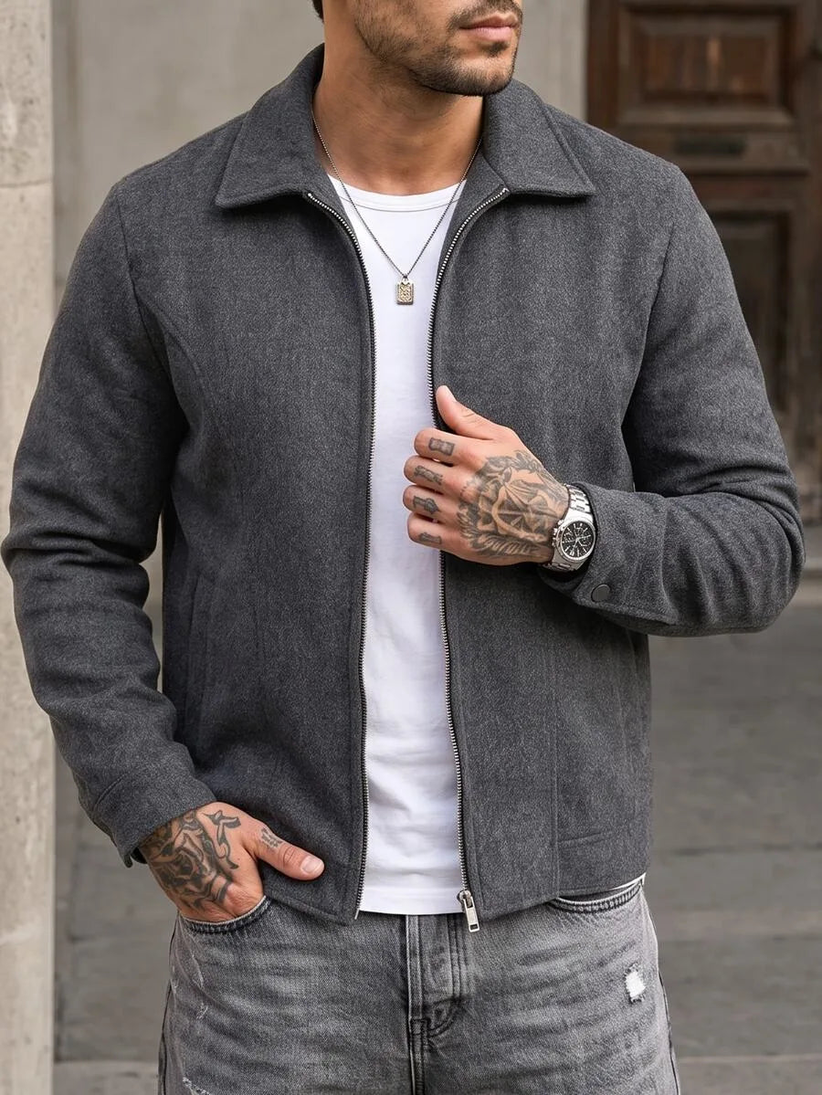 Men's Bomber Jacket with Collared Neckline