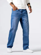 Men's Loose Fit Jeans with Frayed Hem