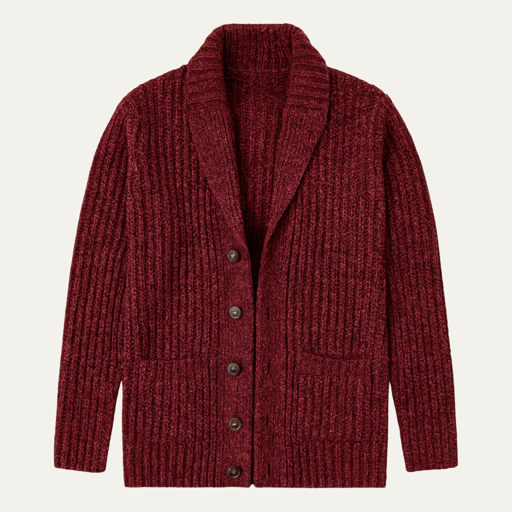 Men's Chunky Cable-Knit Shawl-Collar Cardigan