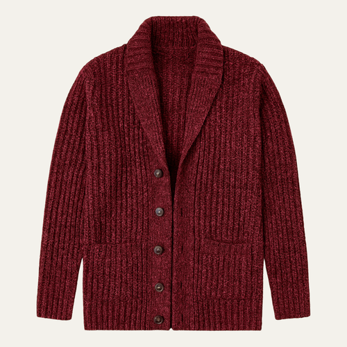 Men's Chunky Cable-Knit Shawl-Collar Cardigan