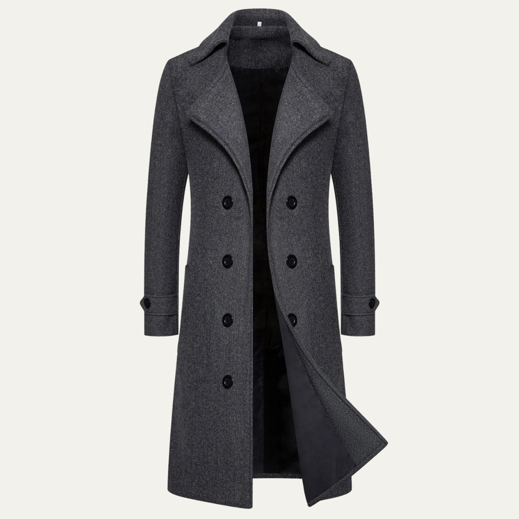 Men's Long Double-Breasted Wool-Blend Trench Coat