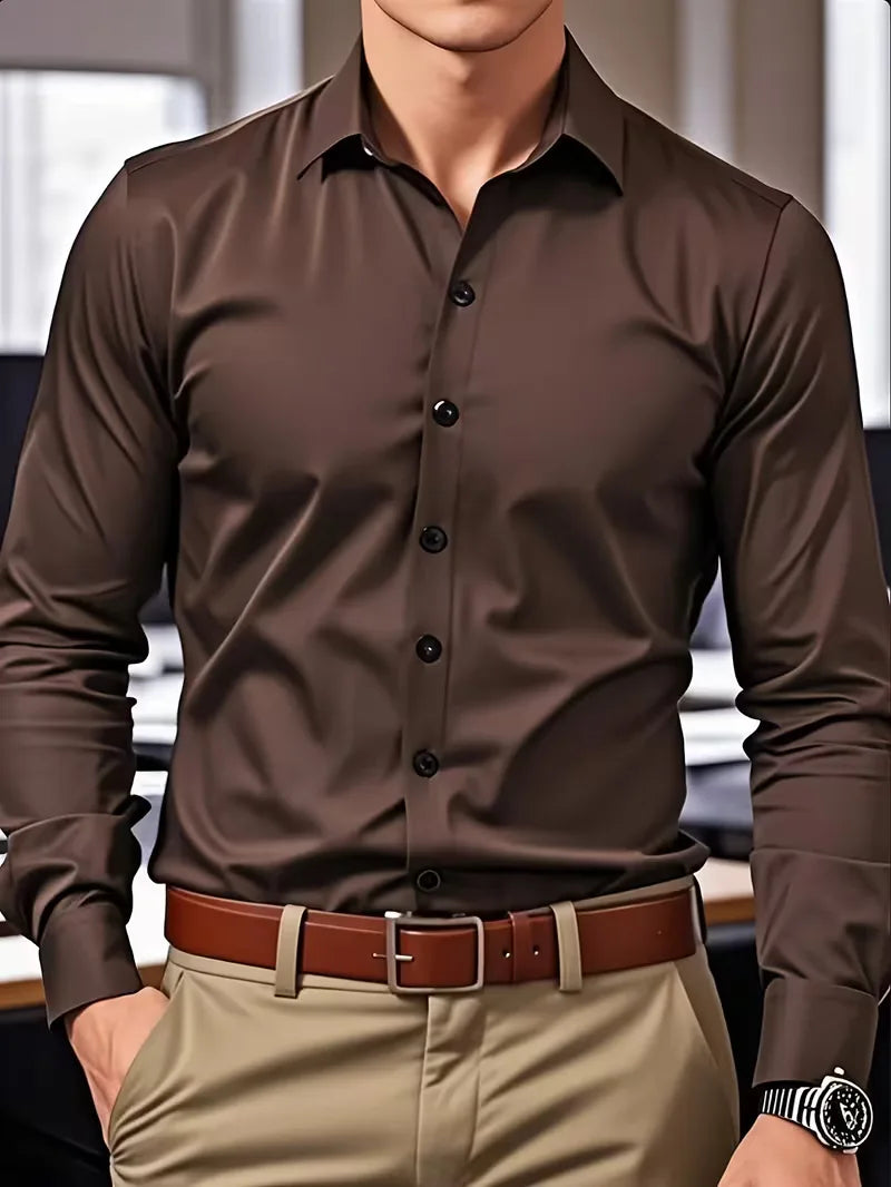 Men's Slim-Fit Mandarin Collar Formal Shirt