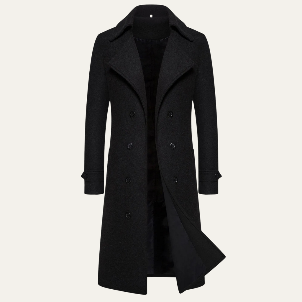 Men's Long Double-Breasted Wool-Blend Trench Coat