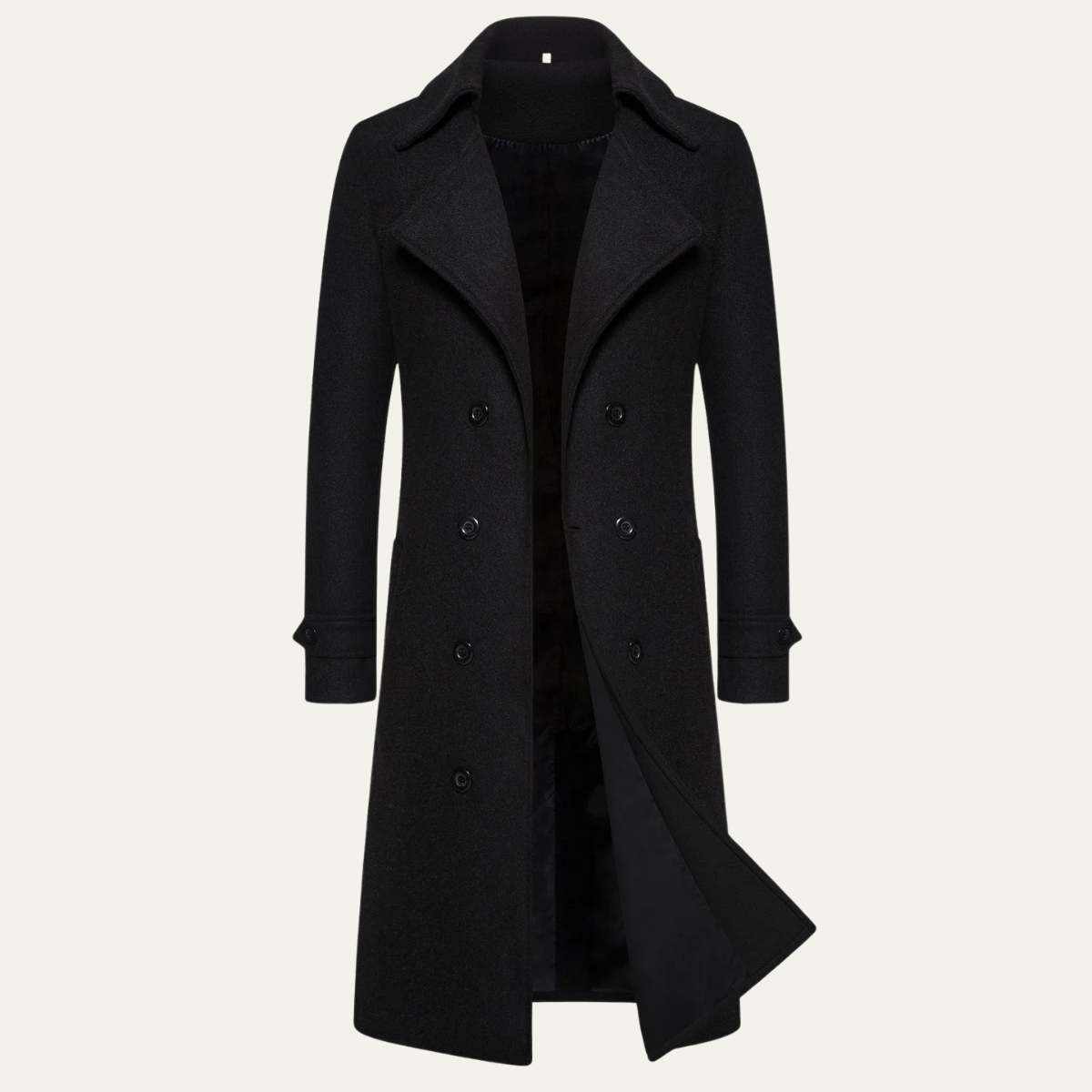 Men's Long Double-Breasted Wool-Blend Trench Coat