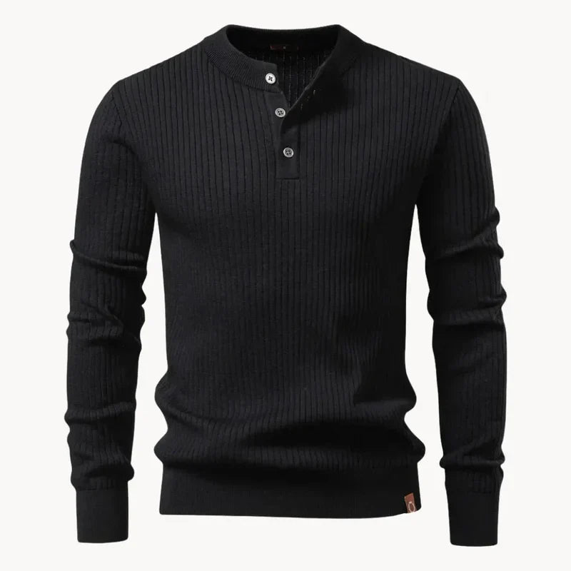 Men's Ribbed Henley Knit Jumper – Button Neck