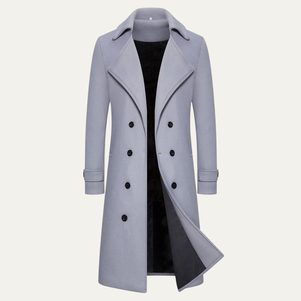 Men's Long Double-Breasted Wool-Blend Trench Coat