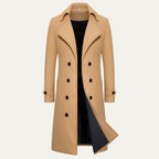 Men's Long Double-Breasted Wool-Blend Trench Coat