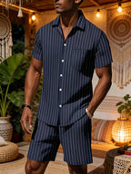 Men's Vertical Stripe Shirt and Shorts Set
