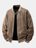 Men's Checkerboard Faux Suede Varsity Bomber Jacket