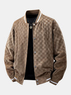 Men's Checkerboard Faux Suede Varsity Bomber Jacket