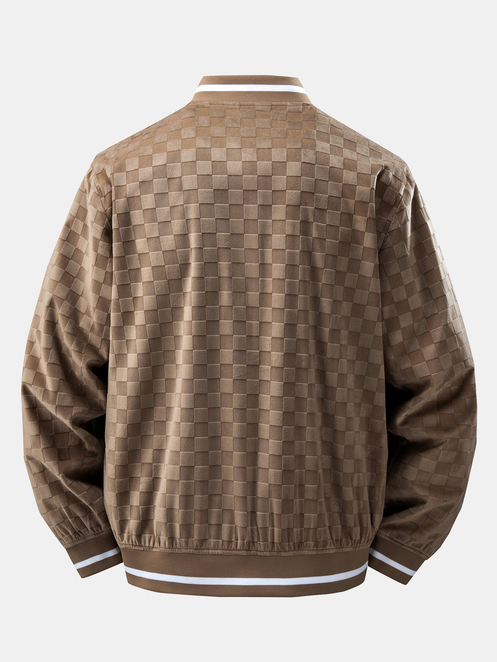 Men's Checkerboard Faux Suede Varsity Bomber Jacket