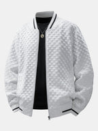 Men's Textured Checkerboard Jacquard Bomber Jacket