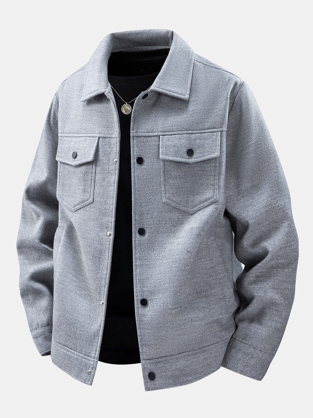 Men's Wool-Look Utility Jacket – Relaxed Snap-Button Overshirt
