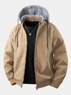 Men's Relaxed Hooded Bomber Jacket – Detachable Drawstring Hood
