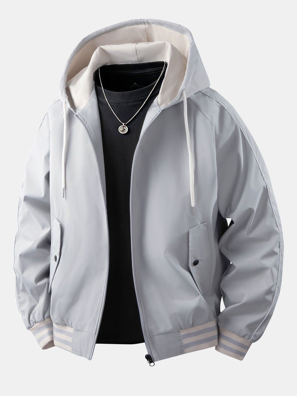 Men's Relaxed Hooded Bomber Jacket – Contrast Lined Zip-Up Outerwear