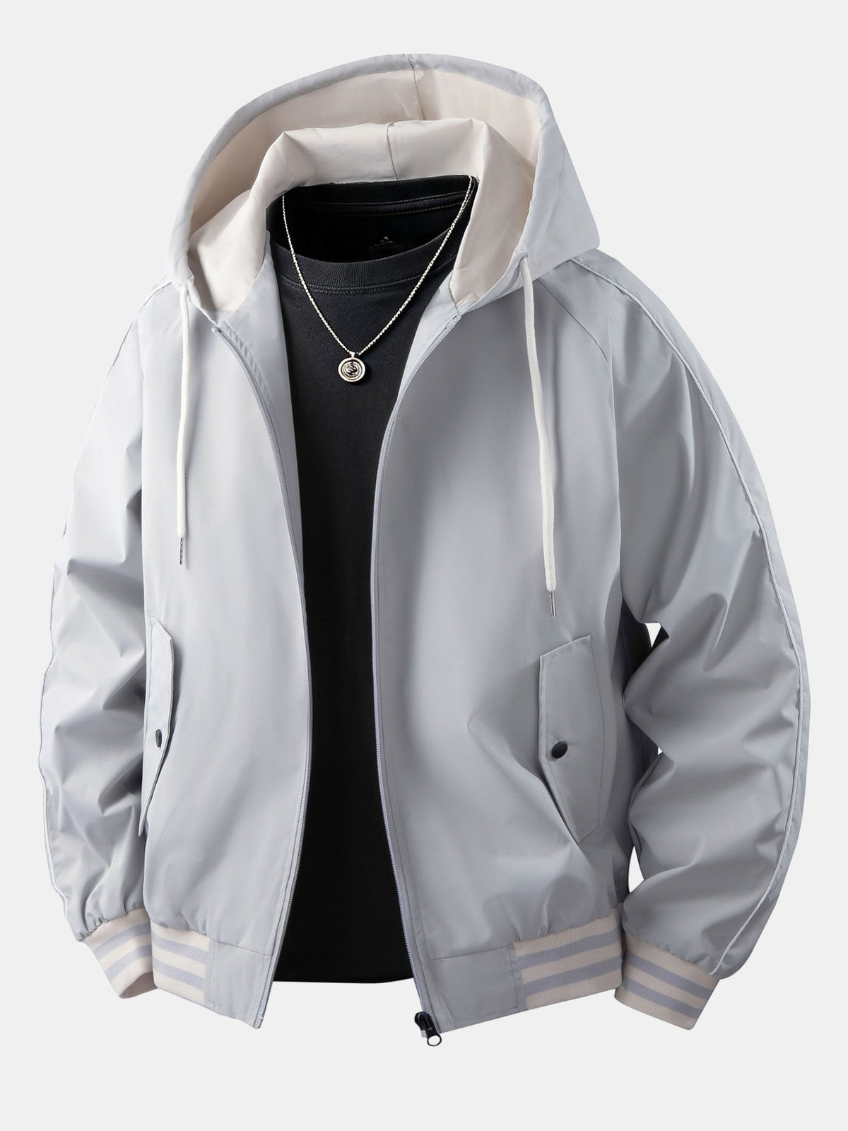 Men's Relaxed Hooded Bomber Jacket – Contrast Lined Zip-Up Outerwear