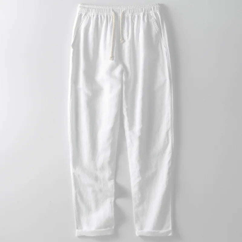 Men's Pure Linen Trousers with Lace-Up Front