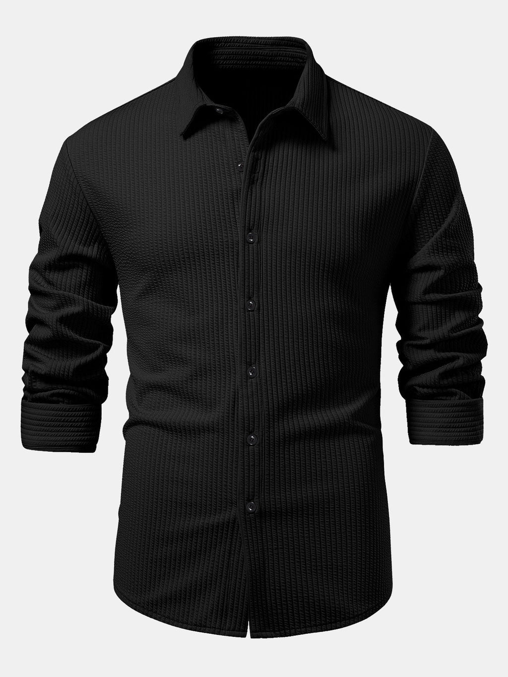Men's Sculpted Ribbed Stretch Shirt – Muscle Fit Button-Up