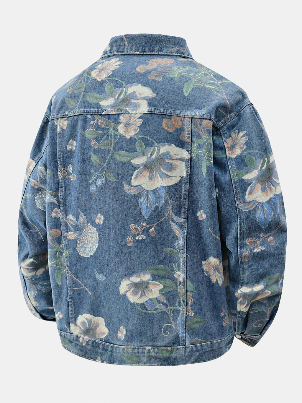 Men's Vintage Washed Denim Jacket with Printed Design