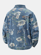 Men's Vintage Washed Denim Jacket with Printed Design
