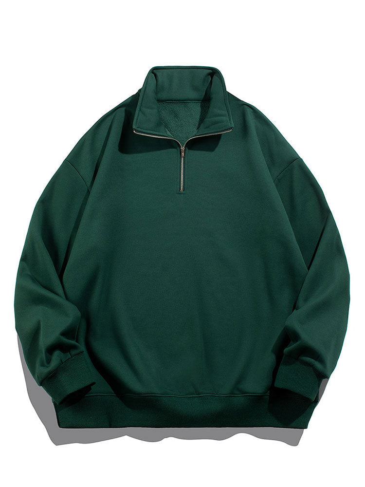 Men's Teddy Fleece Lined Half Zip Sweatshirt with Stand Collar
