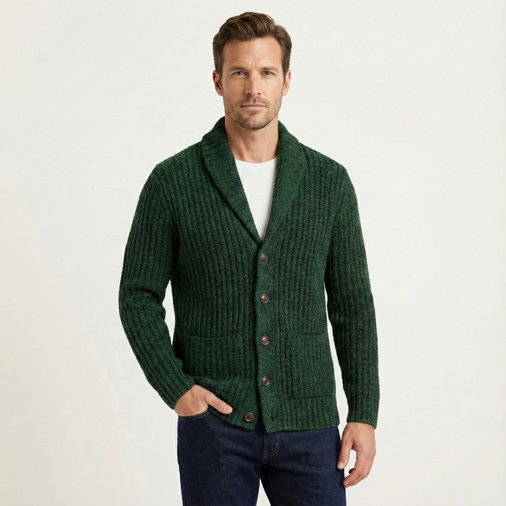 Men's Chunky Cable-Knit Shawl-Collar Cardigan