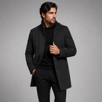 Men's Classic Wool-Blend Overcoat – Structured Collar, Button Front