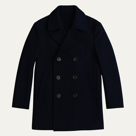 Men's Double-Breasted Wool-Blend Peacoat – Navy Blue