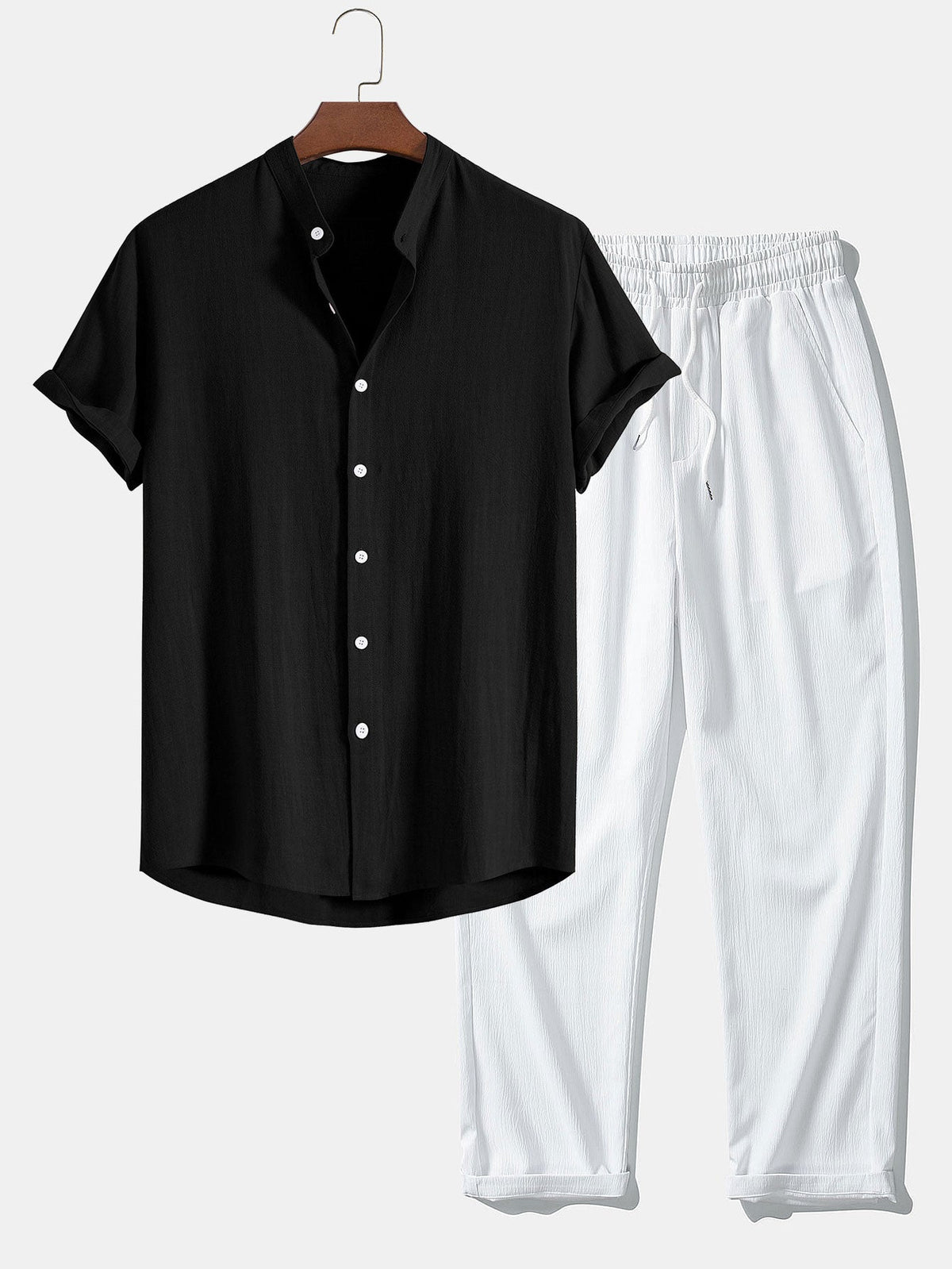 Men's linen-look Blend Summer Co-Ord – Stand Collar Shirt