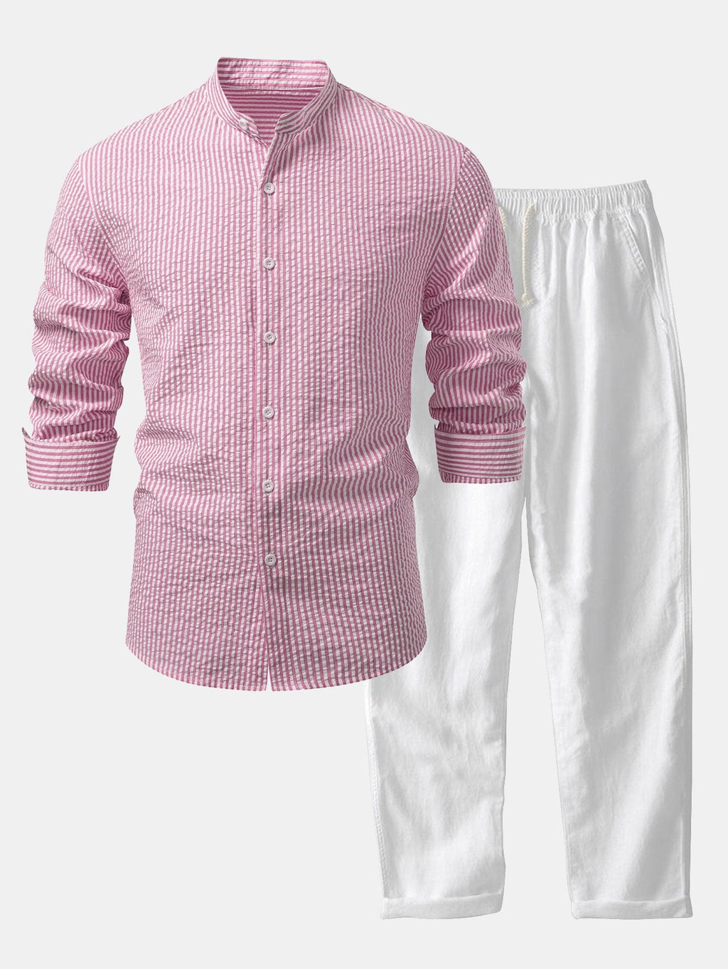 Men's Lightweight Stand Collar Co-Ord – Seersucker Shirt