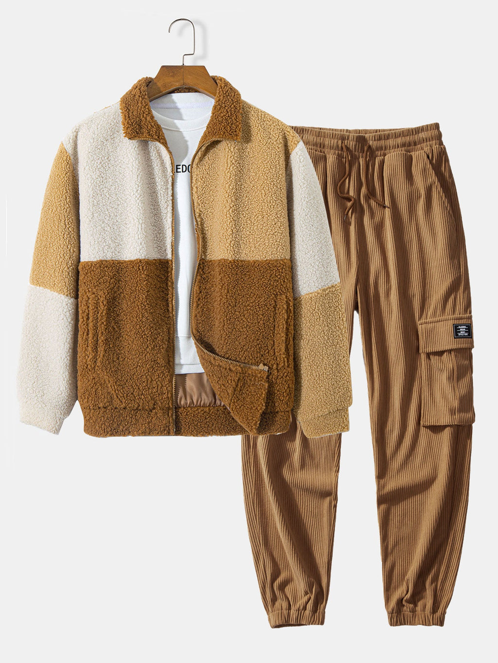 Men's Teddy Fleece Jacket and Corduroy Cargo Jogger Set